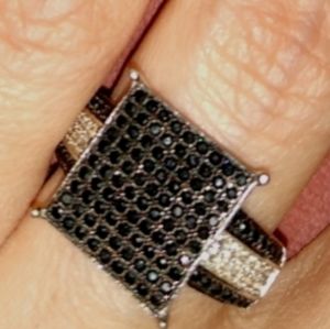 Art Deco Square Black Pave Statement Ring Solid 925 Sterling Silver Rhinestone 8